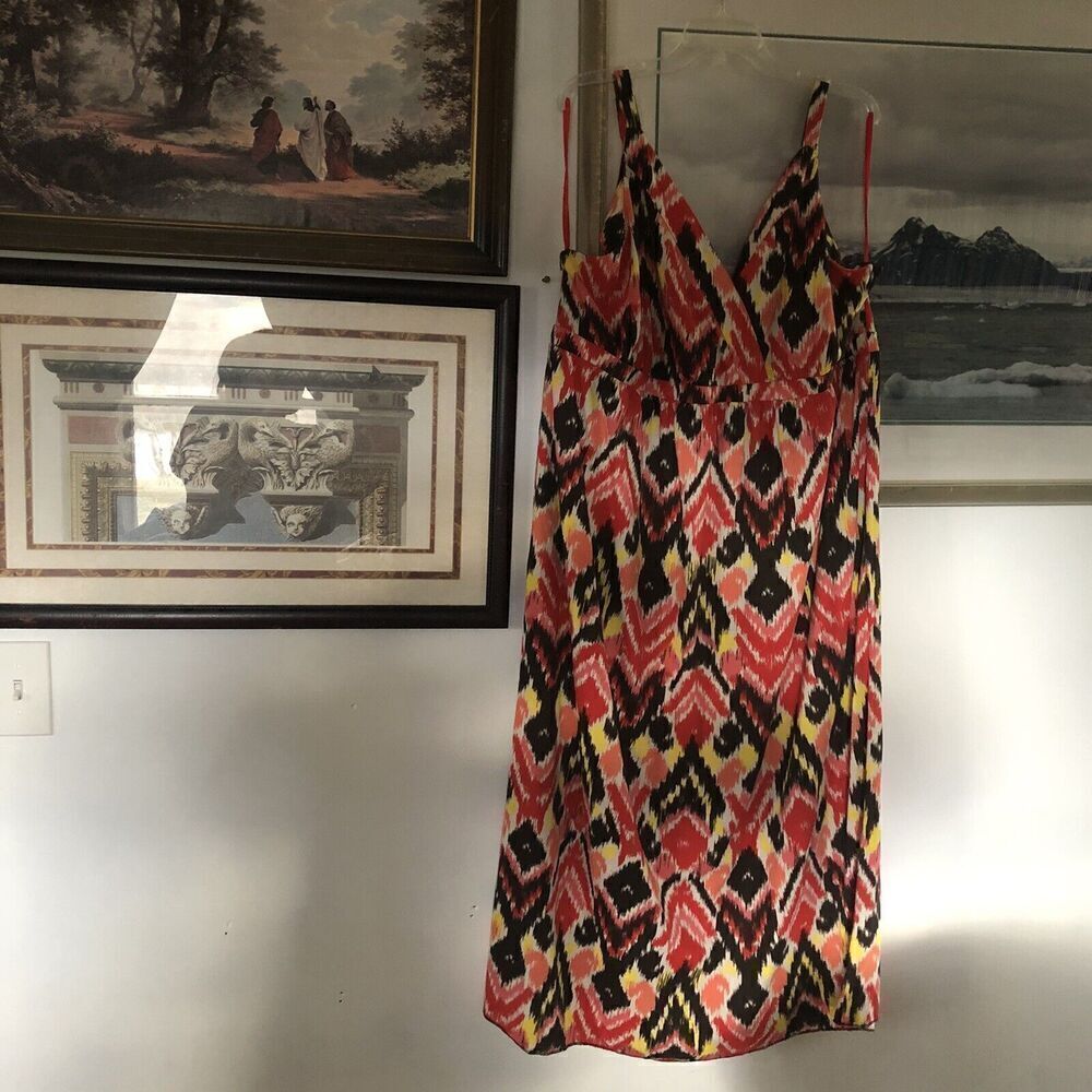 Fashion Bug Red Brown yellow ikat print maxi dress sleeveless Plus Size 3X A1303